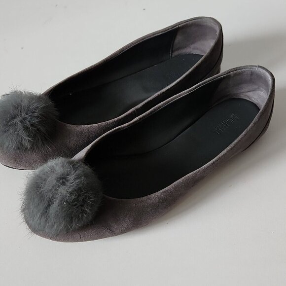 MICHAEL KORS | Remi Rabbit Fur Pom Suede Ballet Flats Gray Sz 9M - Picture 3 of 6